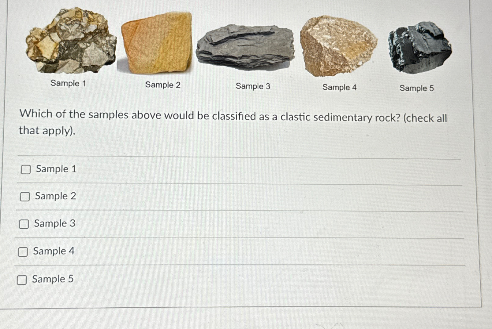  Sample 1 Sample 2 Sample 3 Sample 4 Sample 5 Which