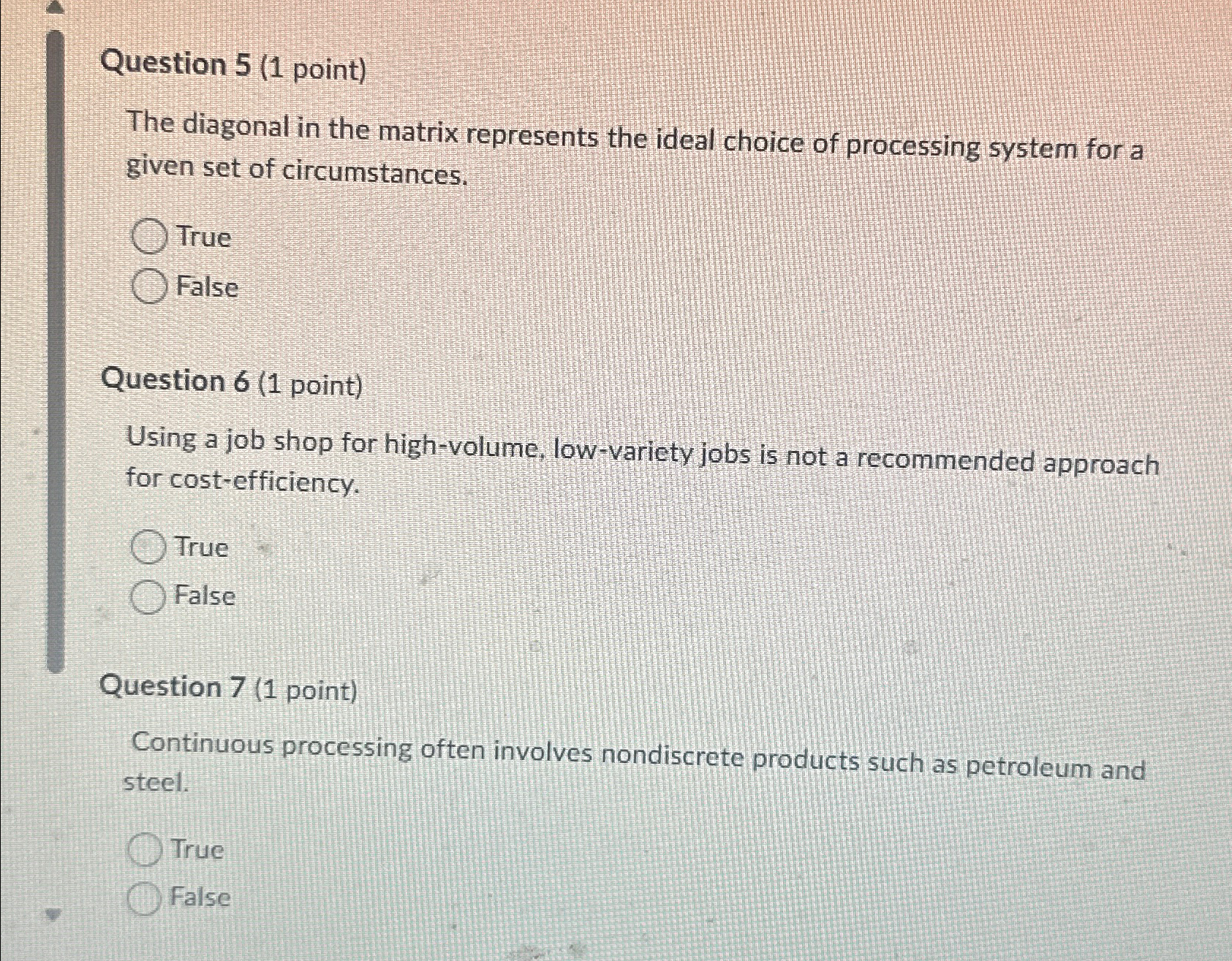  Question 5(1 point) The diagonal in the matrix represents the ideal