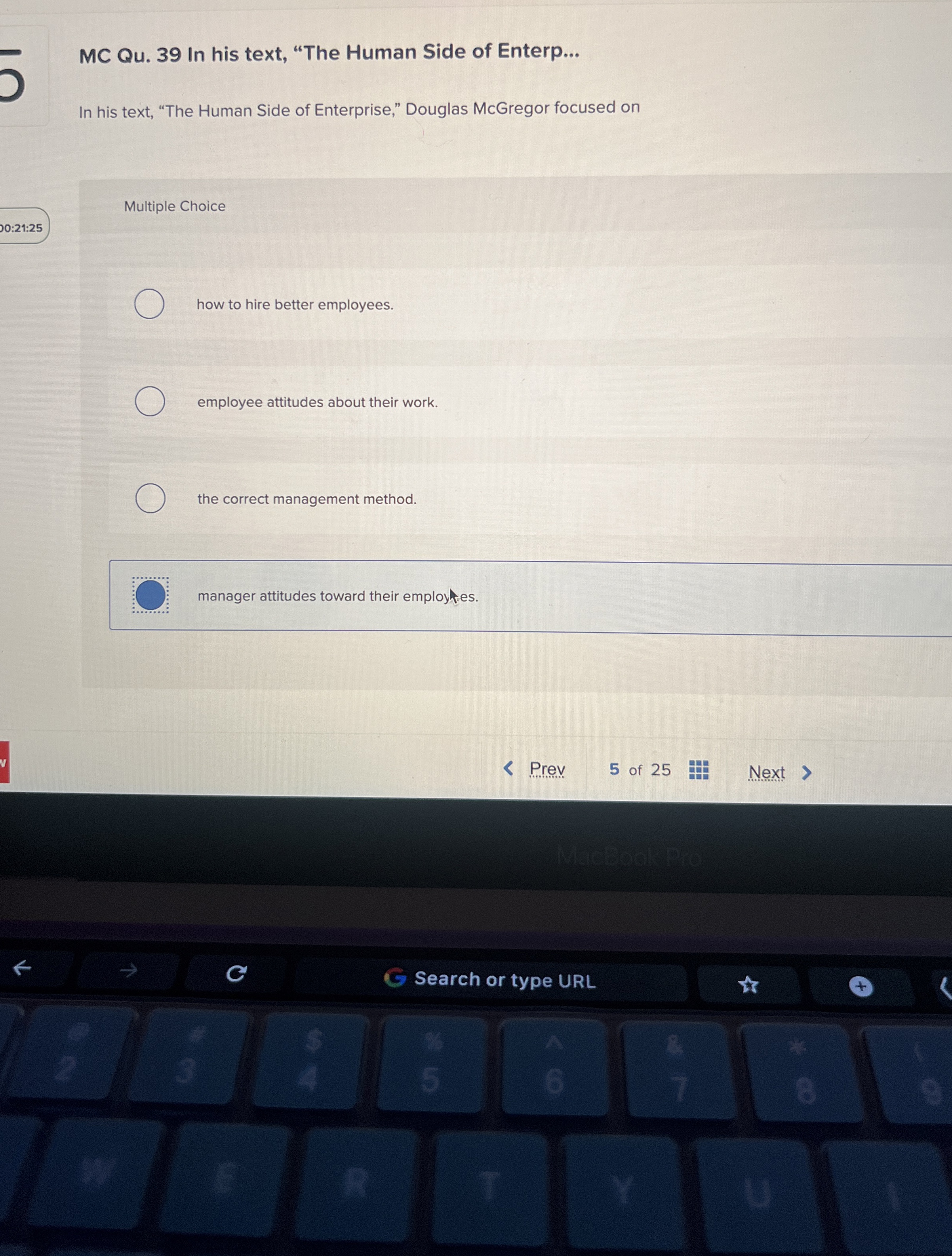  MC Qu.39 In his text, "The Human Side of Enterp... In