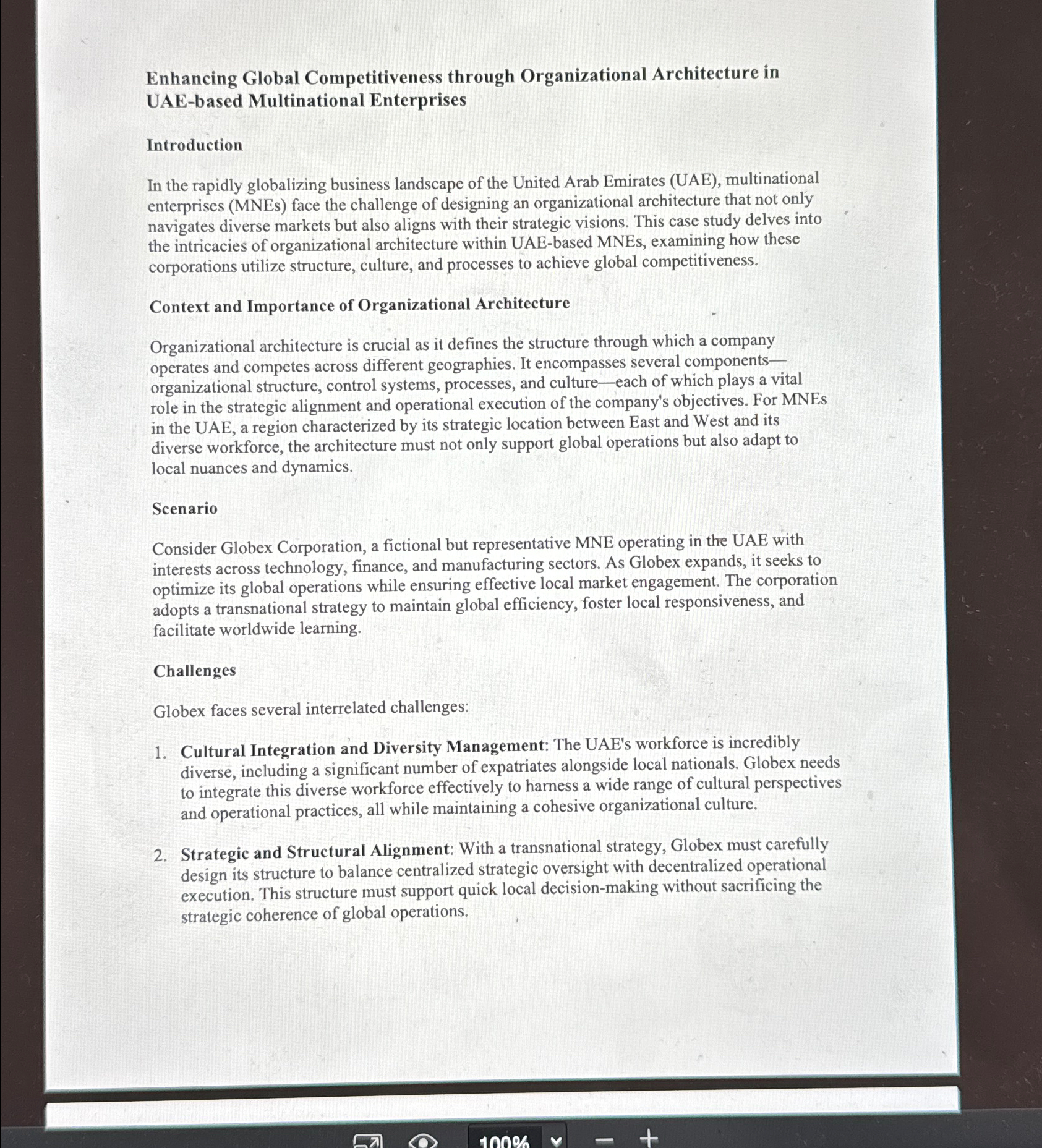  Enhancing Global Competitiveness through Organizational Architecture in UAE-based Multinational Enterprises Introduction