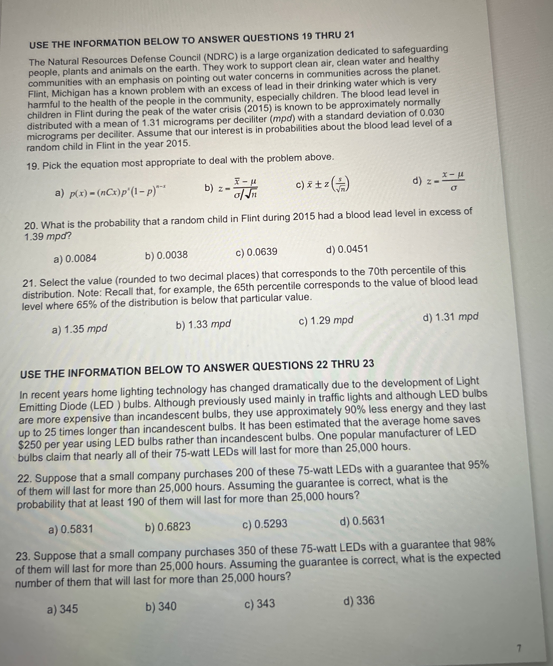  USE THE INFORMATION BELOW TO ANSWER QUESTIONS 19 THRU 21 The