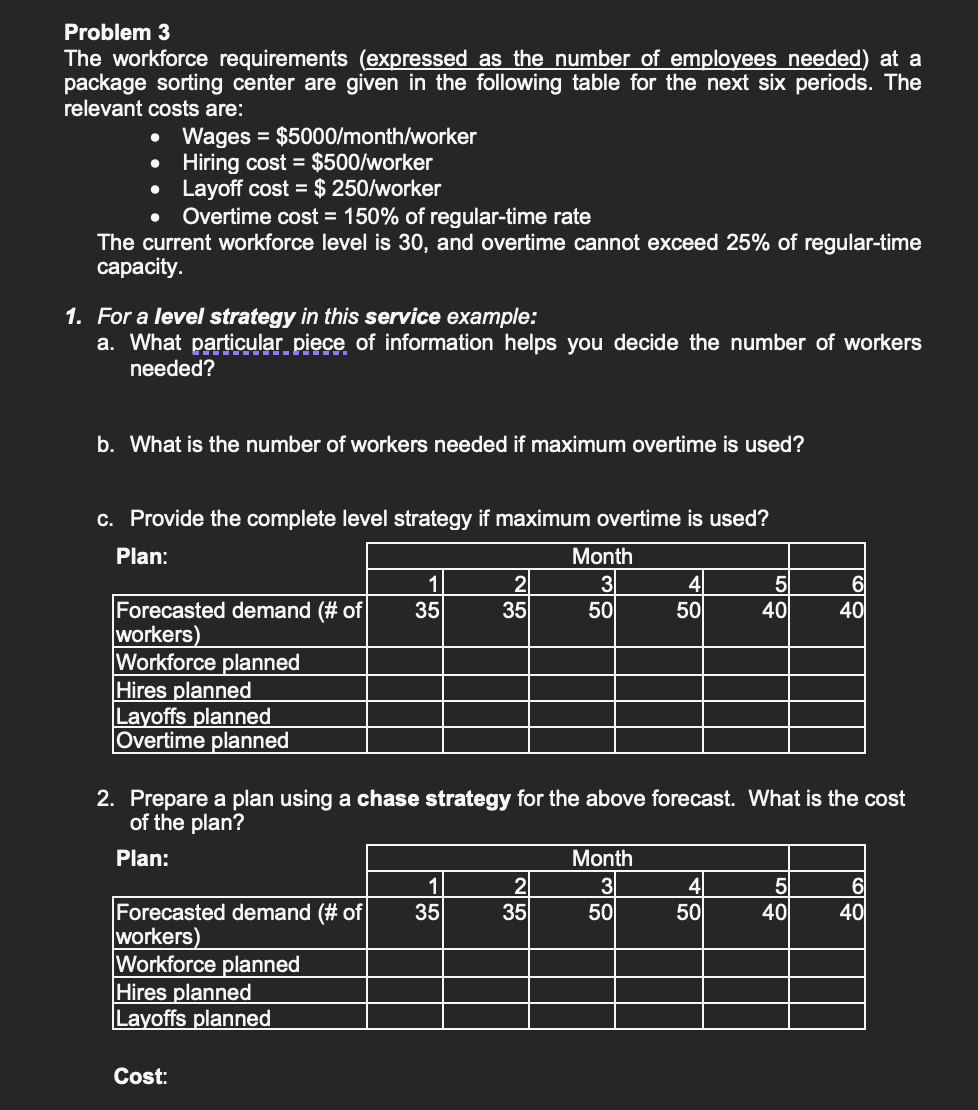  Problem 3 The workforce requirements (expressed as the number of employees