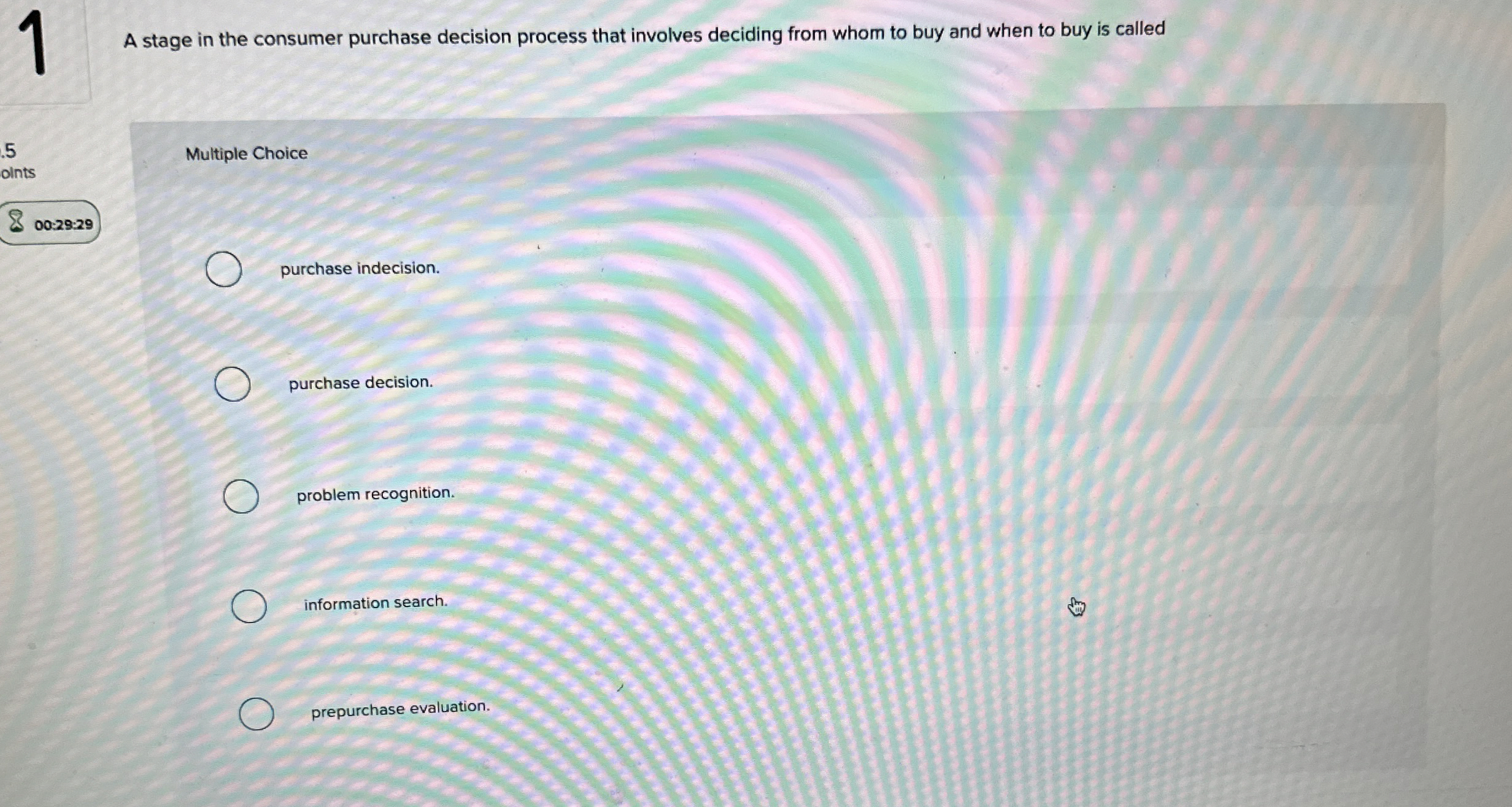  A stage in the consumer purchase decision process that involves deciding