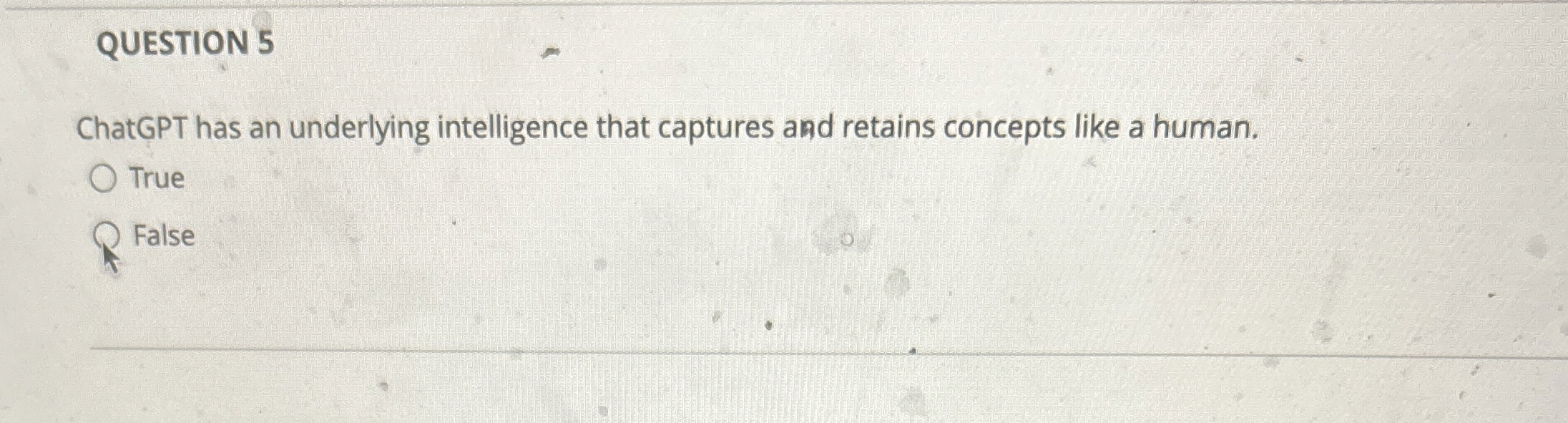  QUESTION 5 ChatGPT has an underlying intelligence that captures and retains