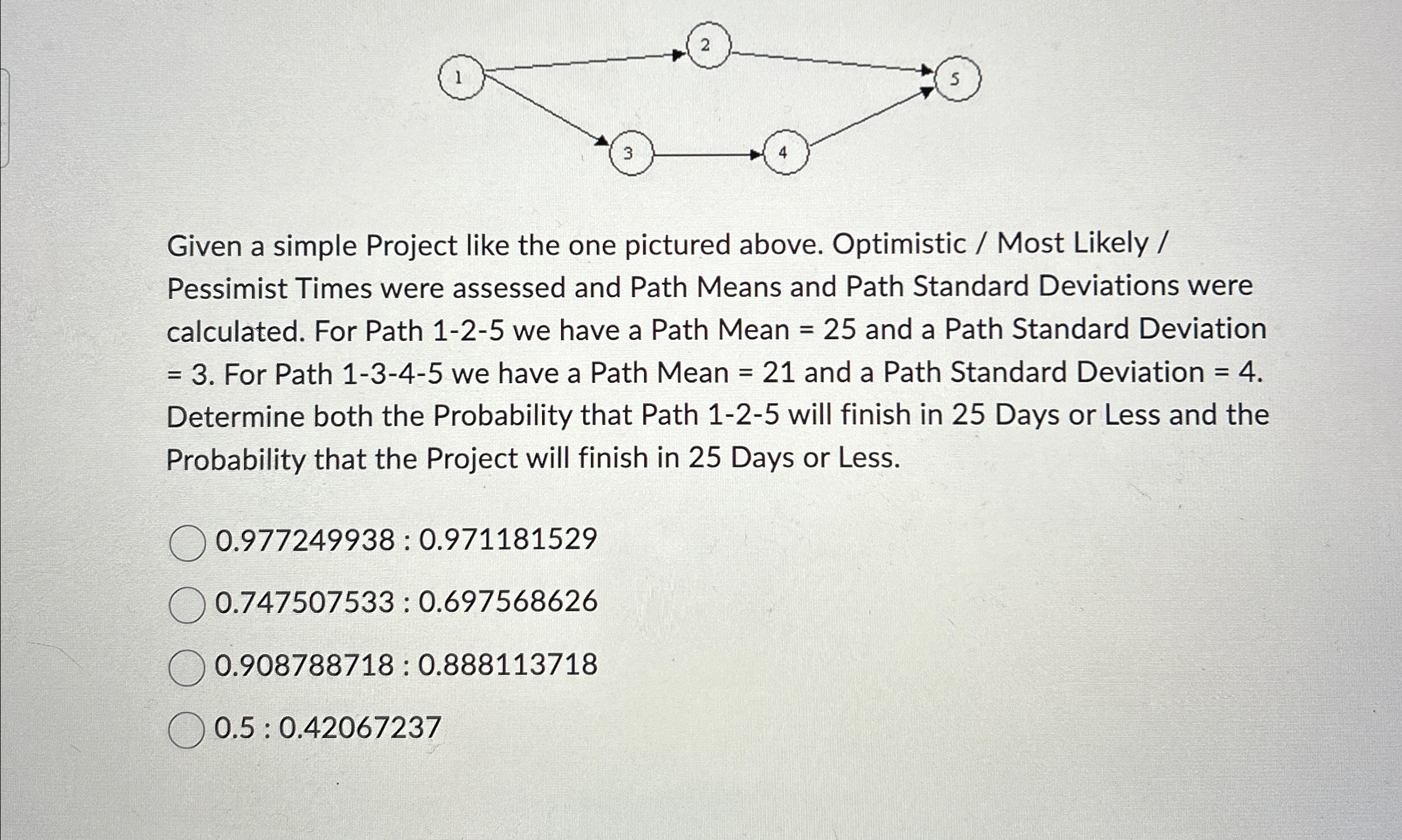  Given a simple Project like the one pictured above. Optimistic /