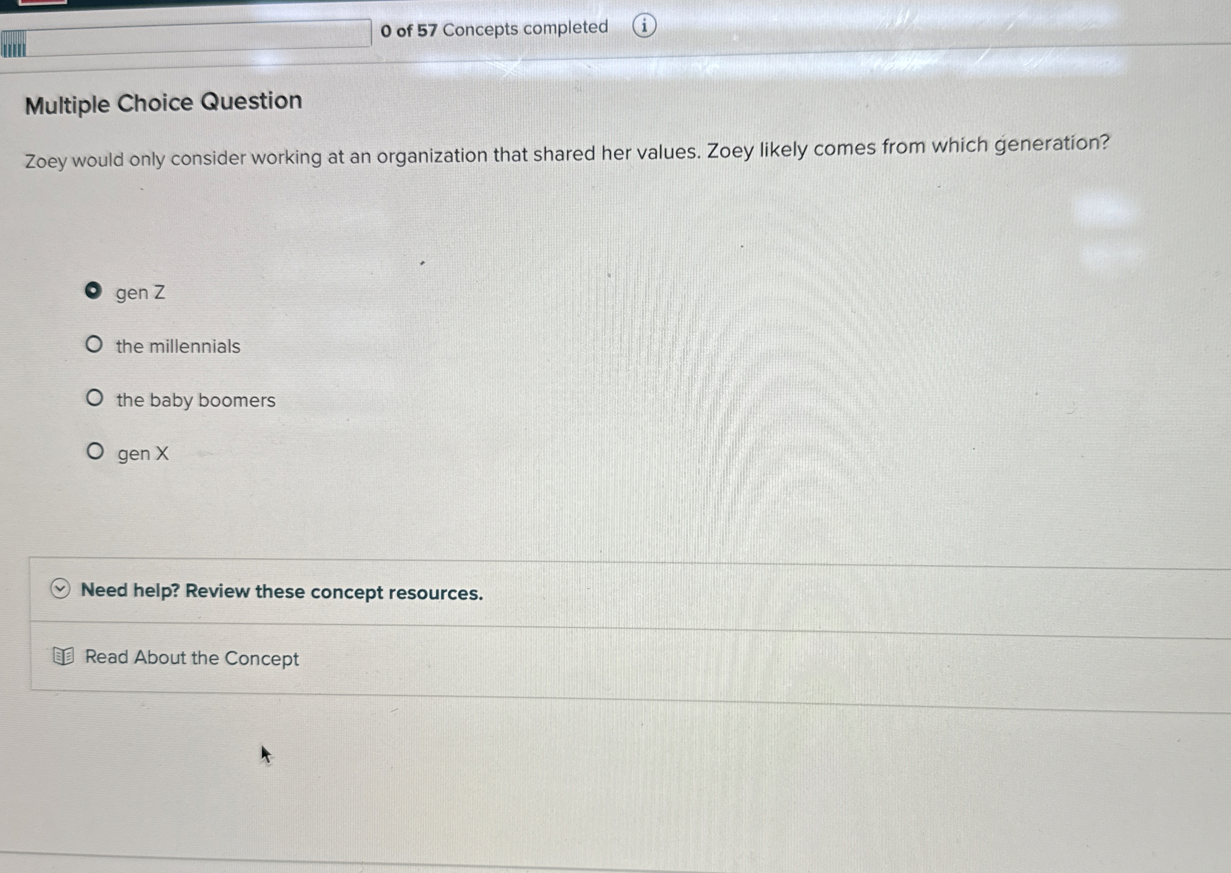  Multiple Choice Question Zoey would only consider working at an organization