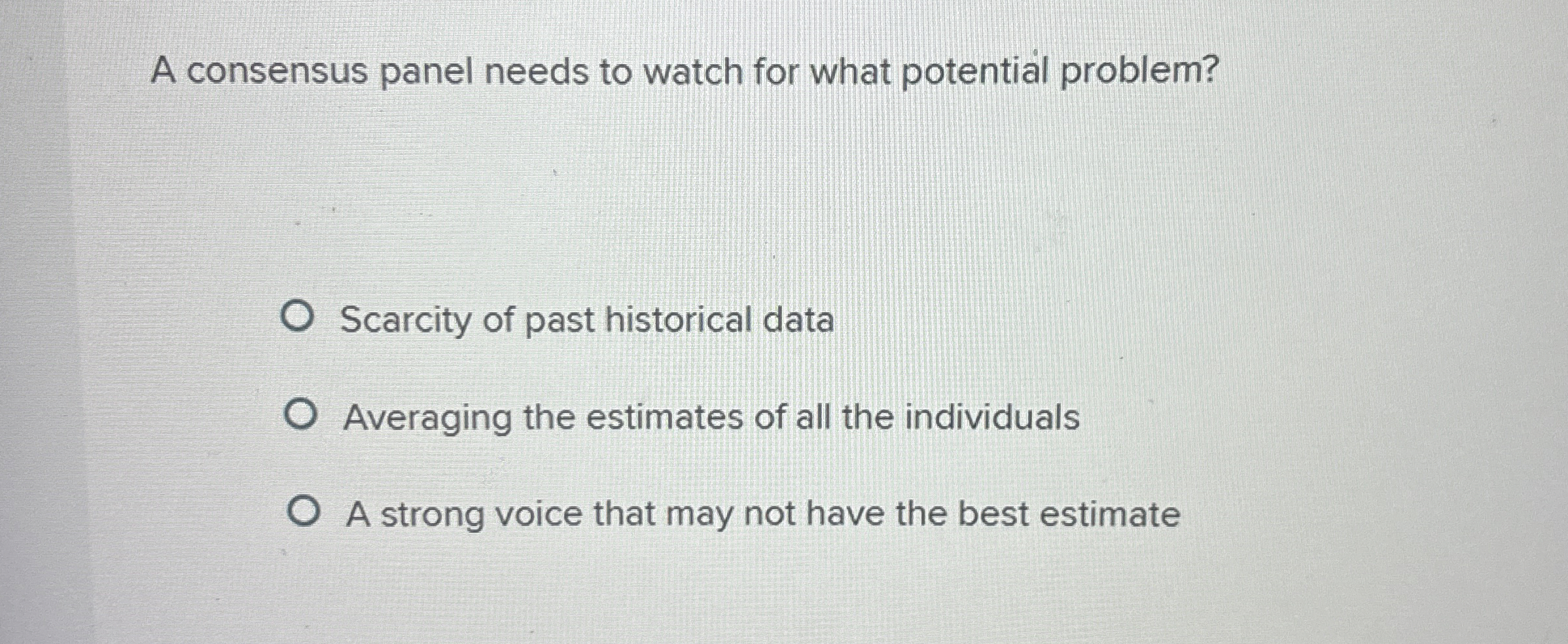  A consensus panel needs to watch for what potential problem? Scarcity