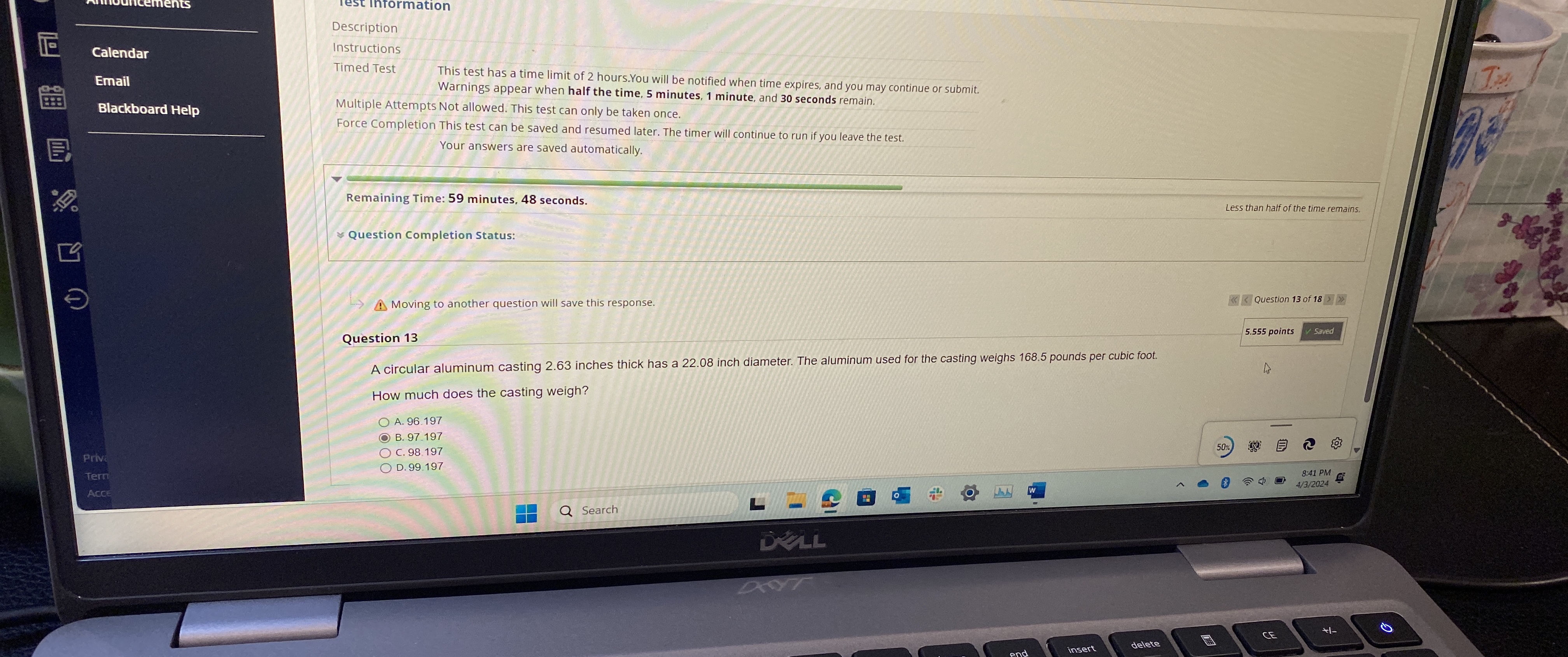  Calendar Email Blackboard Help Description Instructions Timed Test This test has