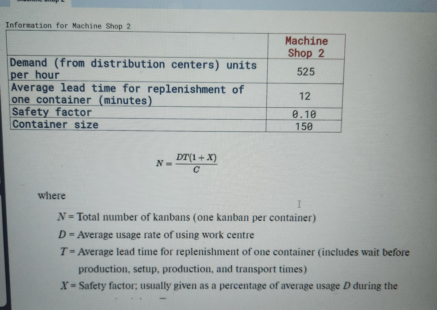  Information for Machine Shop 2 \table[[Demand (from distribution centers) units,\table[[Machine],[Shop 2]]],[\table[[per