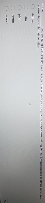  In the component of SCM, supply chain managers develop pricing, delivery,