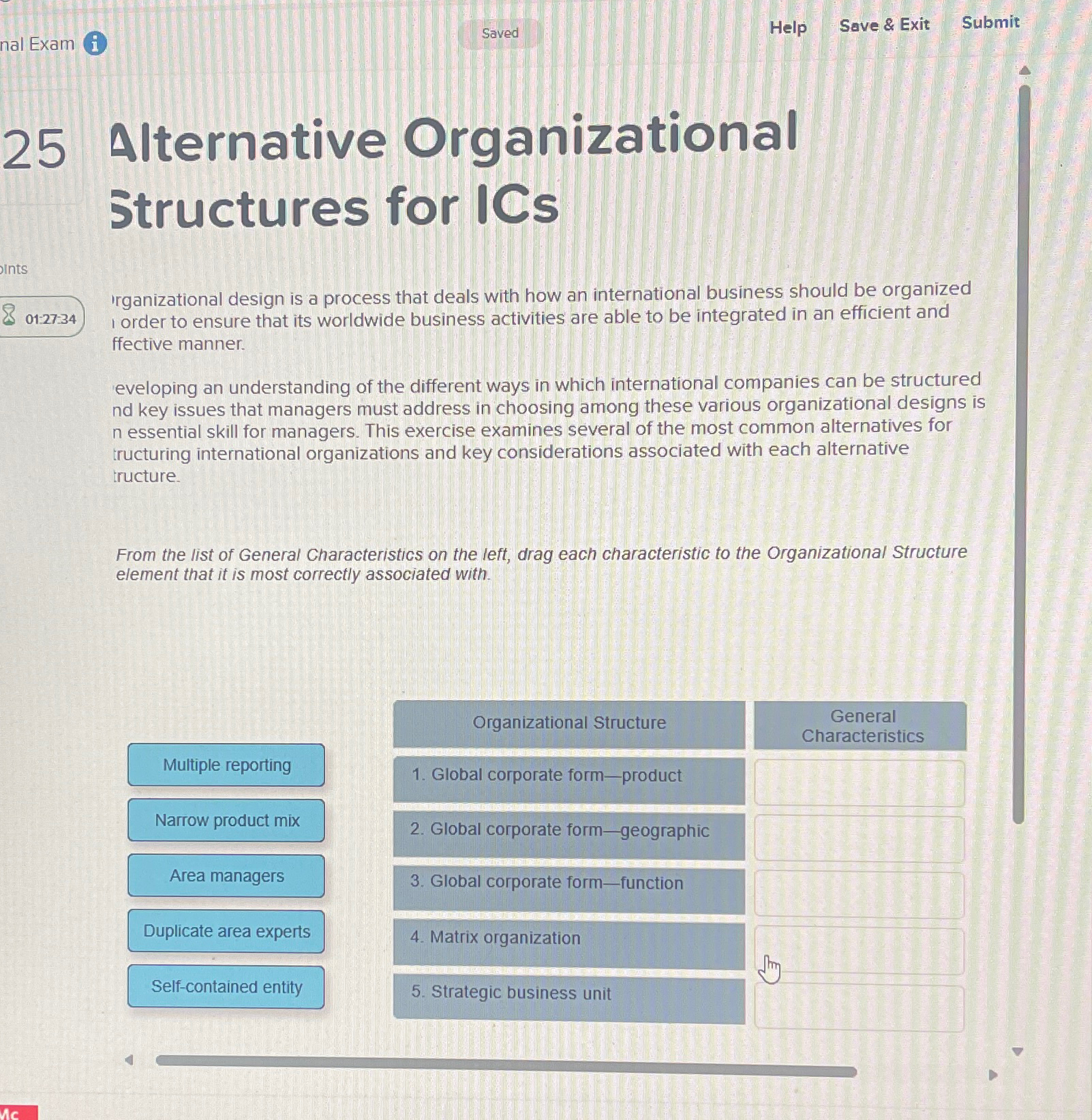  nal Exam Saved Help Save & Exit Submit 25 Alternative Organizational