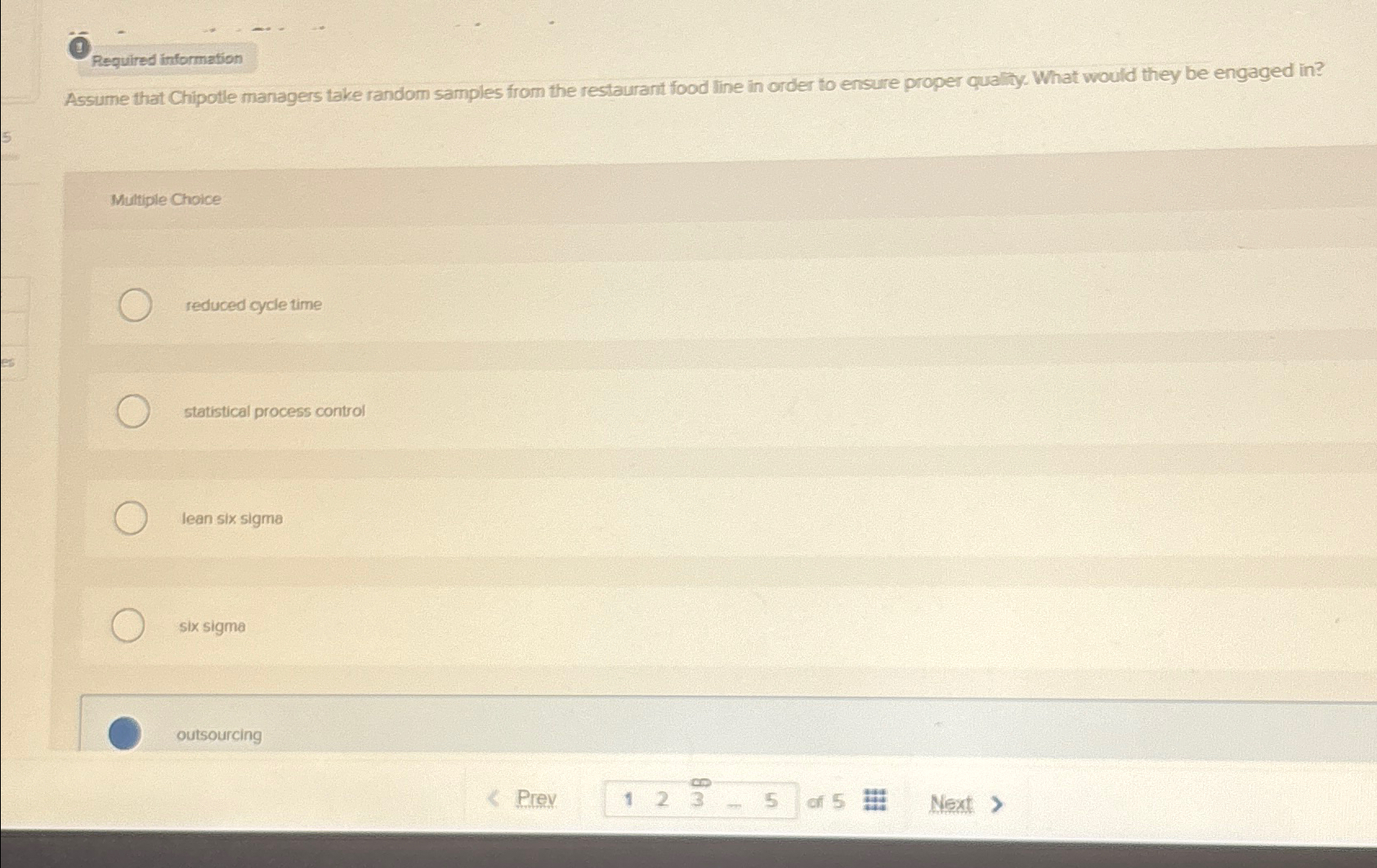  1 Pequired information Assume that Chipolle managers take random samples from