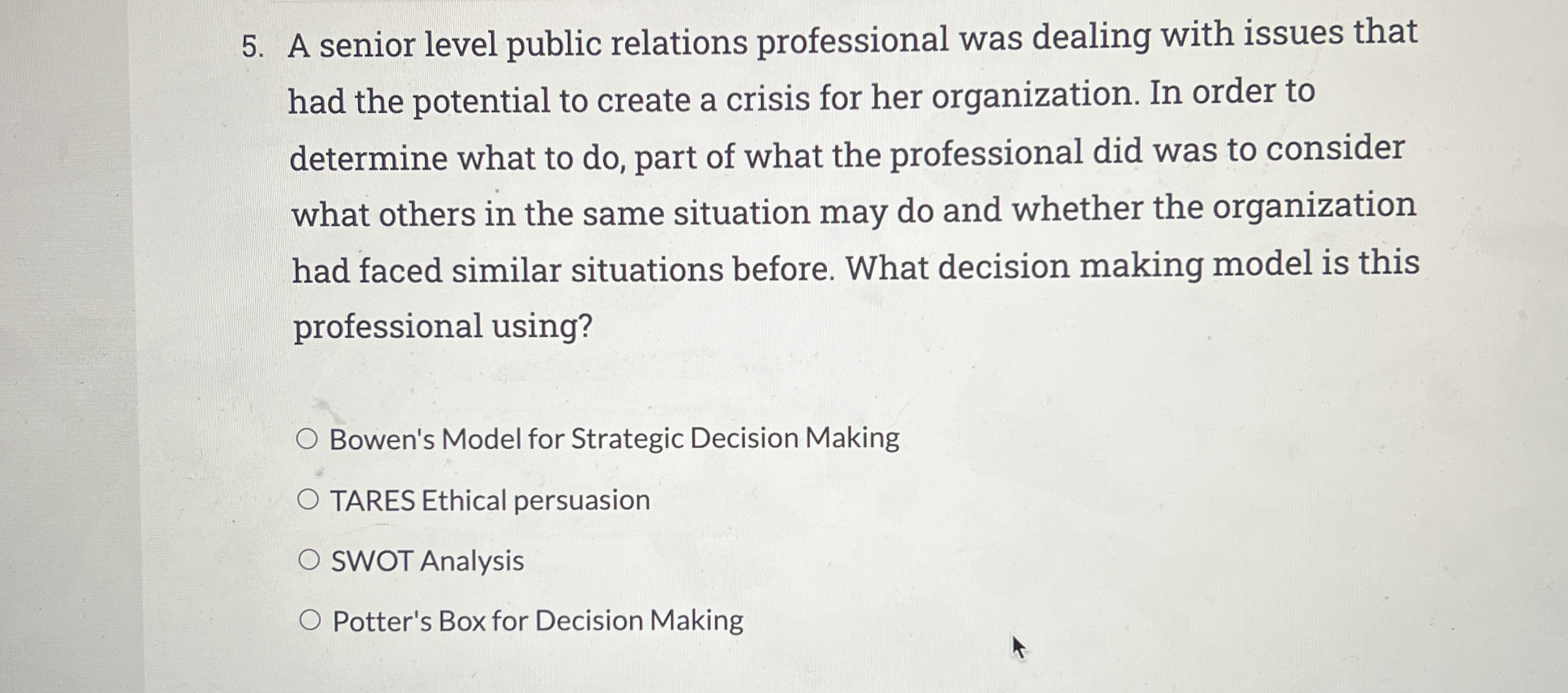  A senior level public relations professional was dealing with issues that