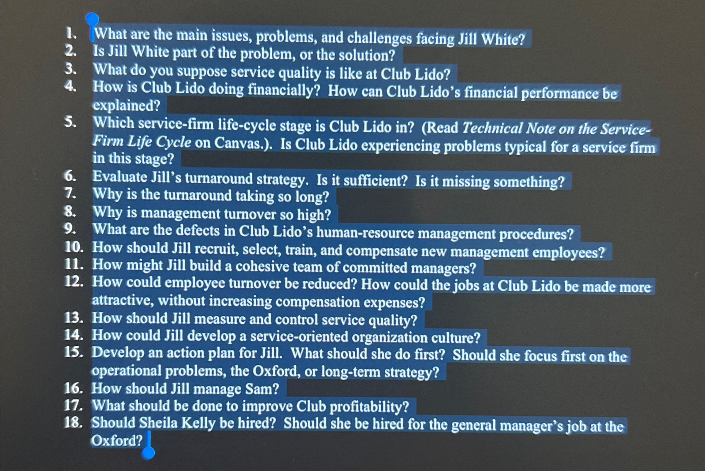  What are the main issues, problems, and challenges facing Jill White?