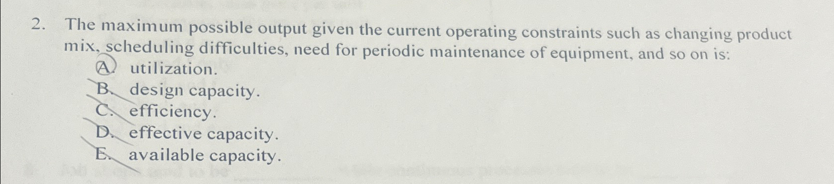  The maximum possible output given the current operating constraints such as