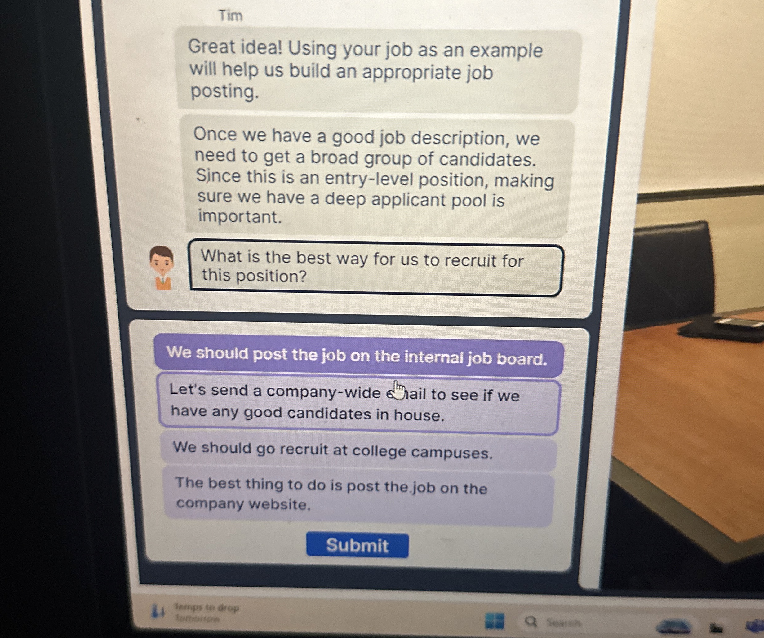  Great idea! Using your job as an example will help us