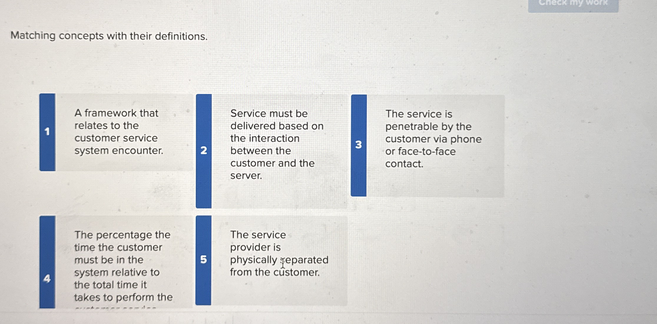  Matching concepts with their definitions. A framework that relates to the