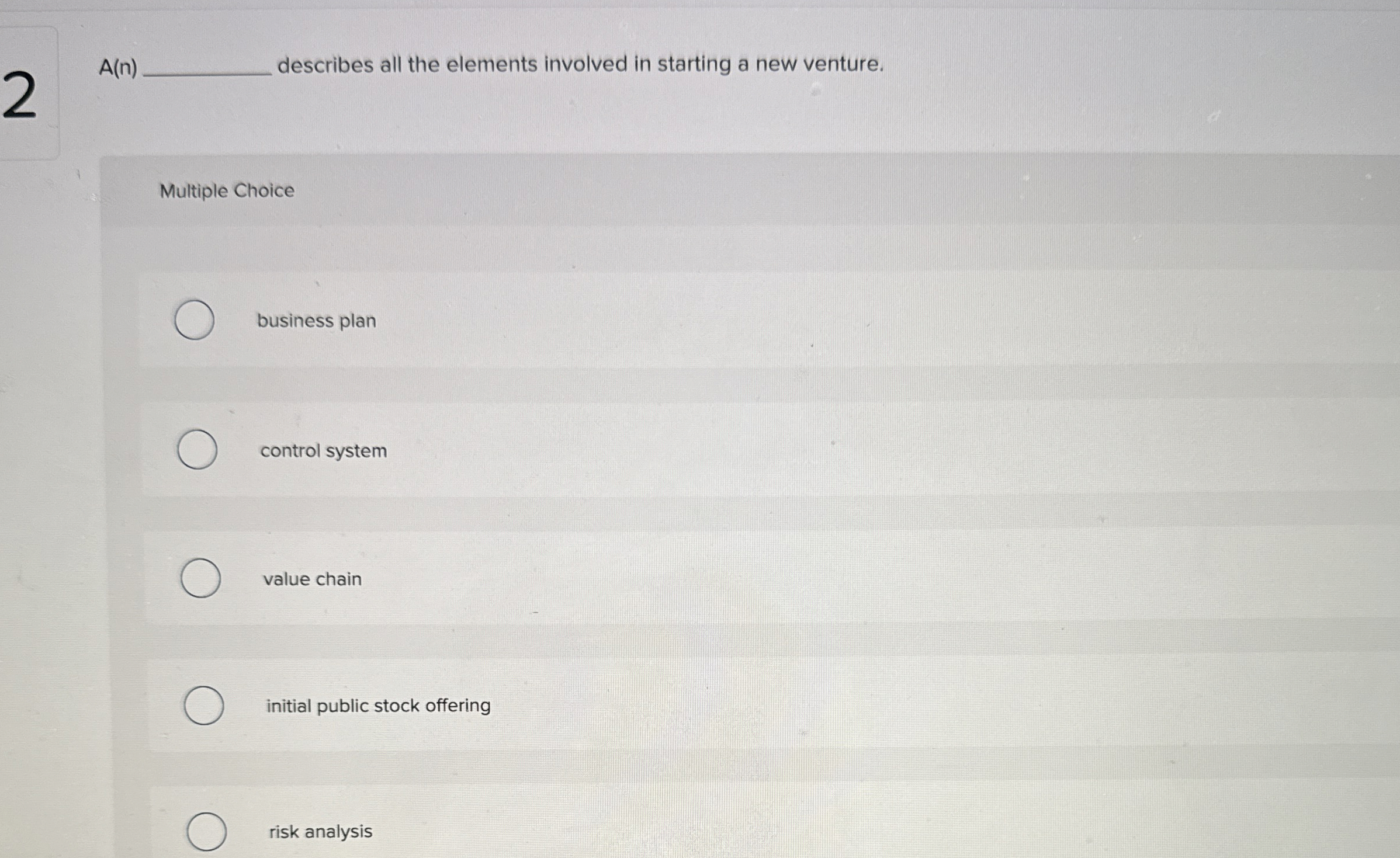  A(n) describes all the elements involved in starting a new venture.