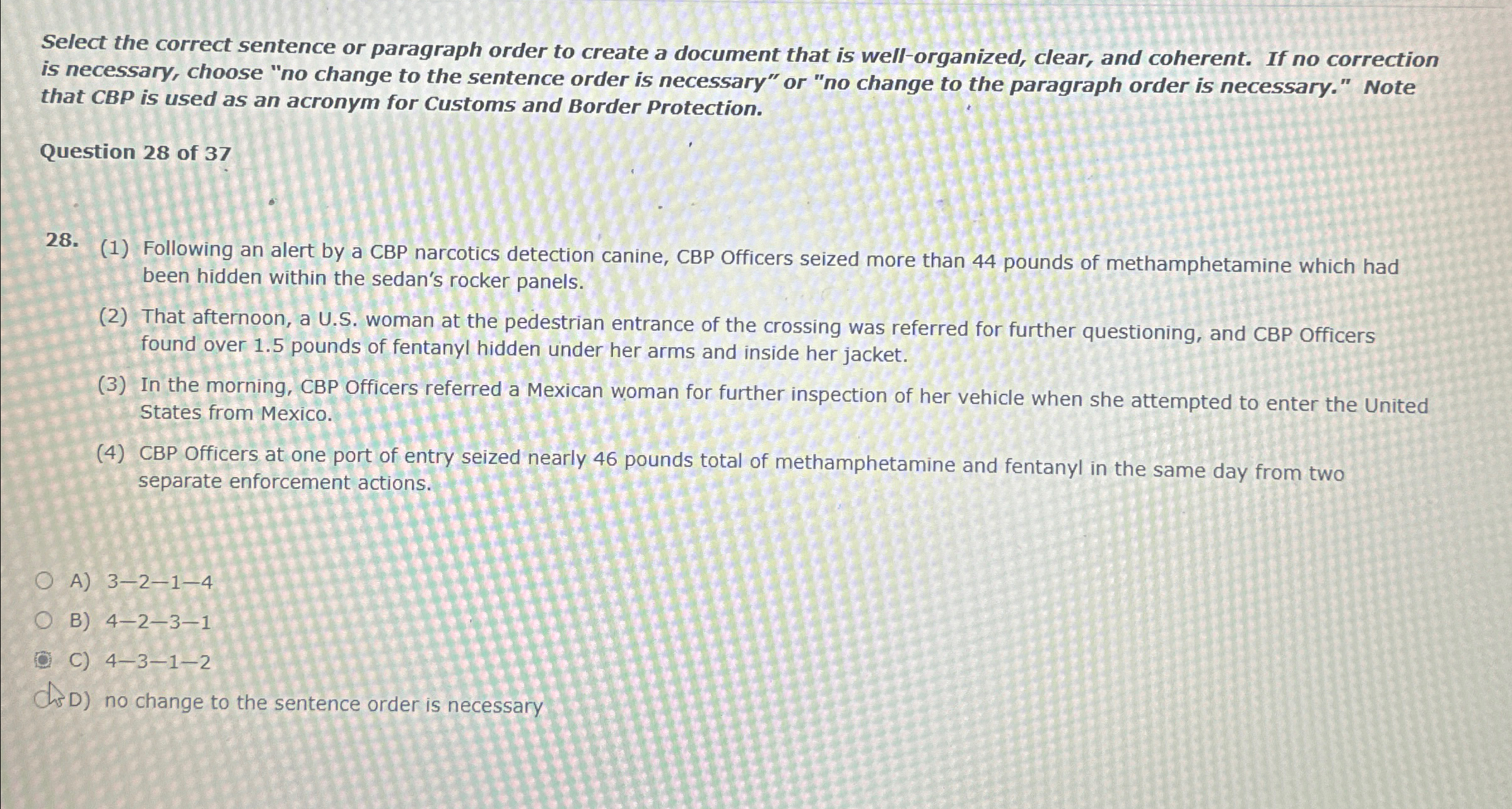  Select the correct sentence or paragraph order to create a document