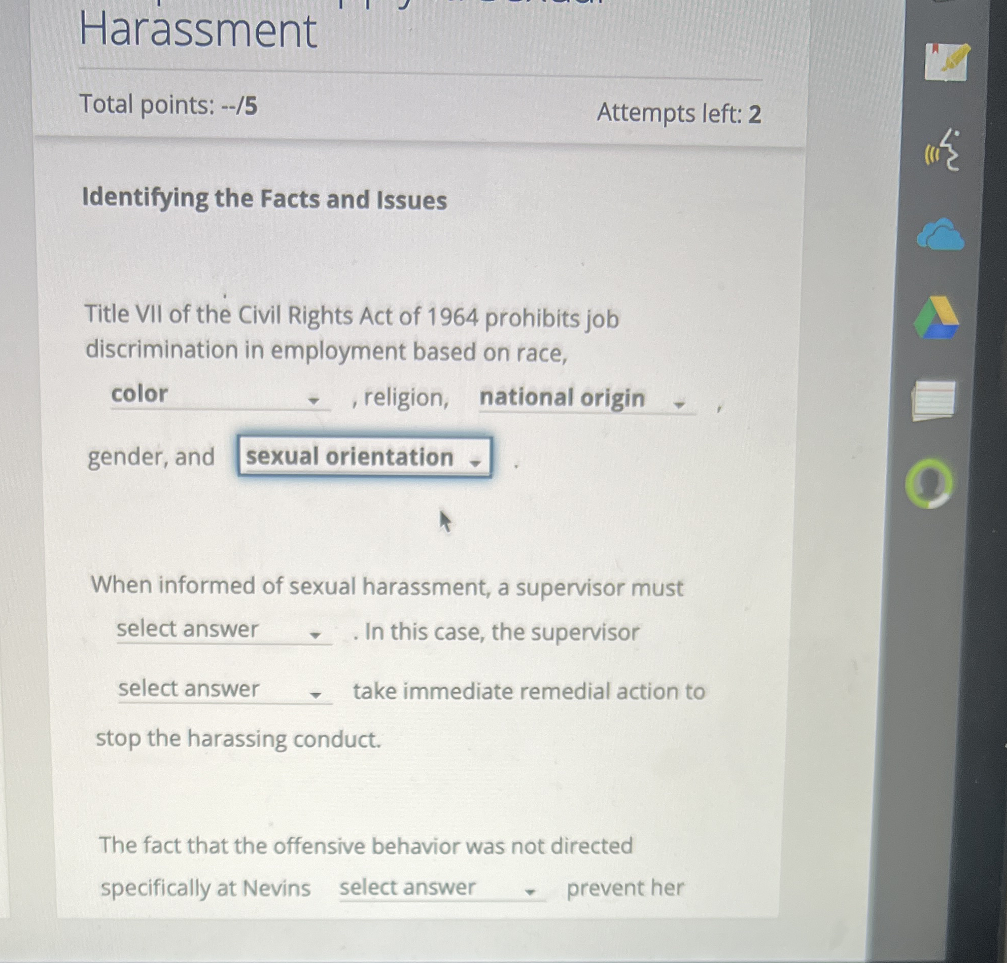 Total points: --/5 Attempts left: 2 Identifying the Facts and Issues