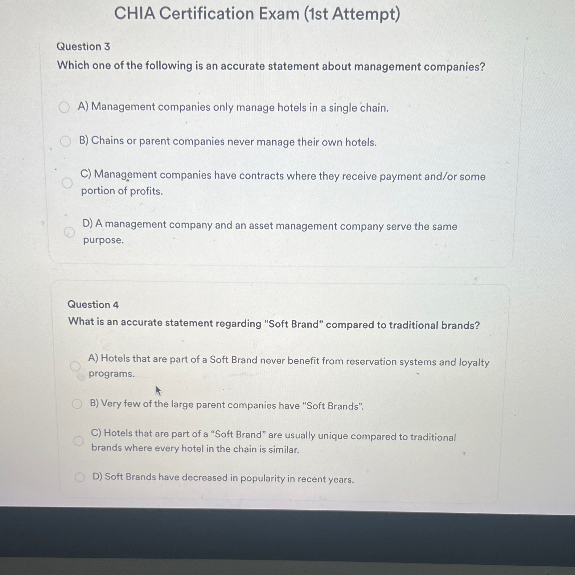 CHIA Certification Exam (1st Attempt) Question 3 Which one of the