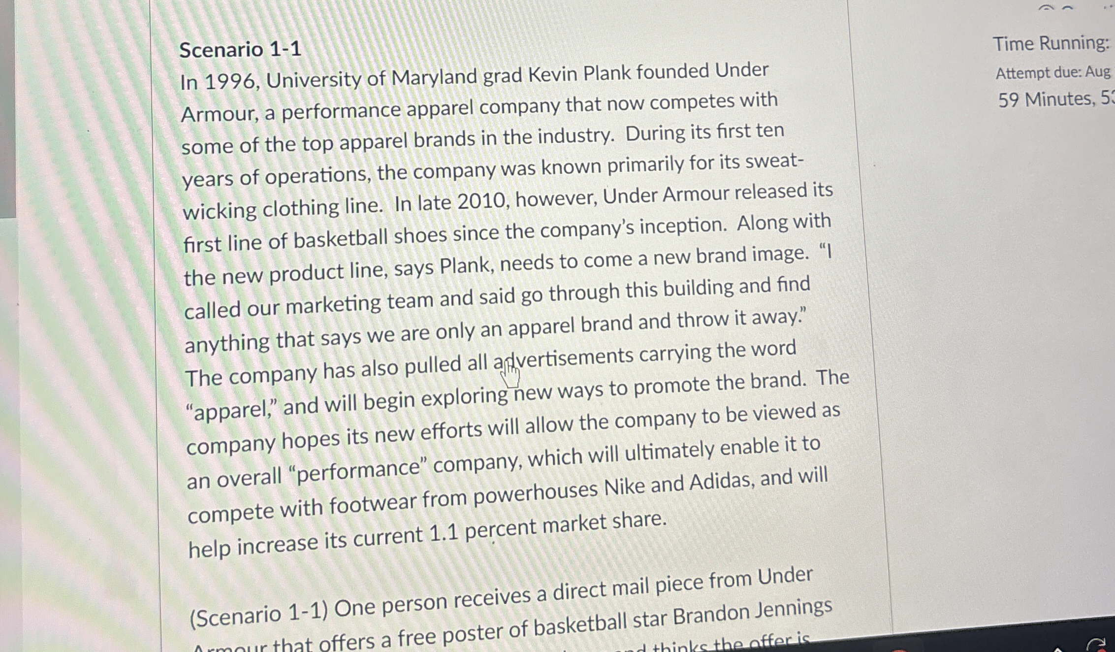  Scenario 1-1 Time Running: In 1996, University of Maryland grad Kevin