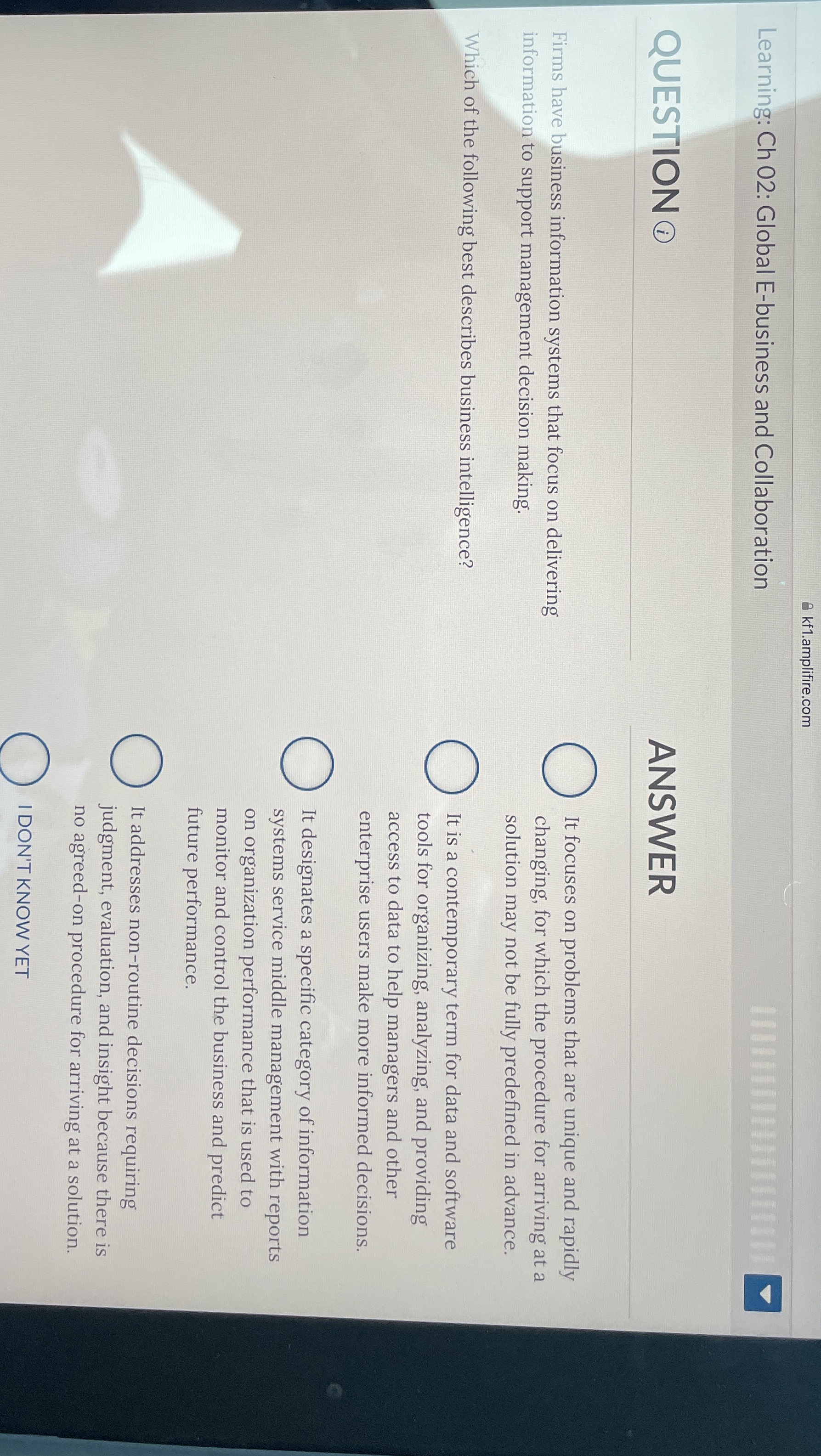  kf1.amplifire.com Learning: Ch 02: Global E-business and Collaboration QUESTION (8) ANSWER