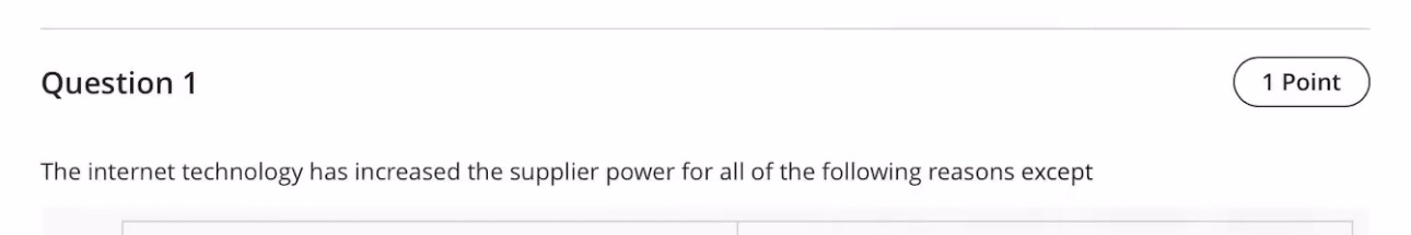  Question 1 The internet technology has increased the supplier power for
