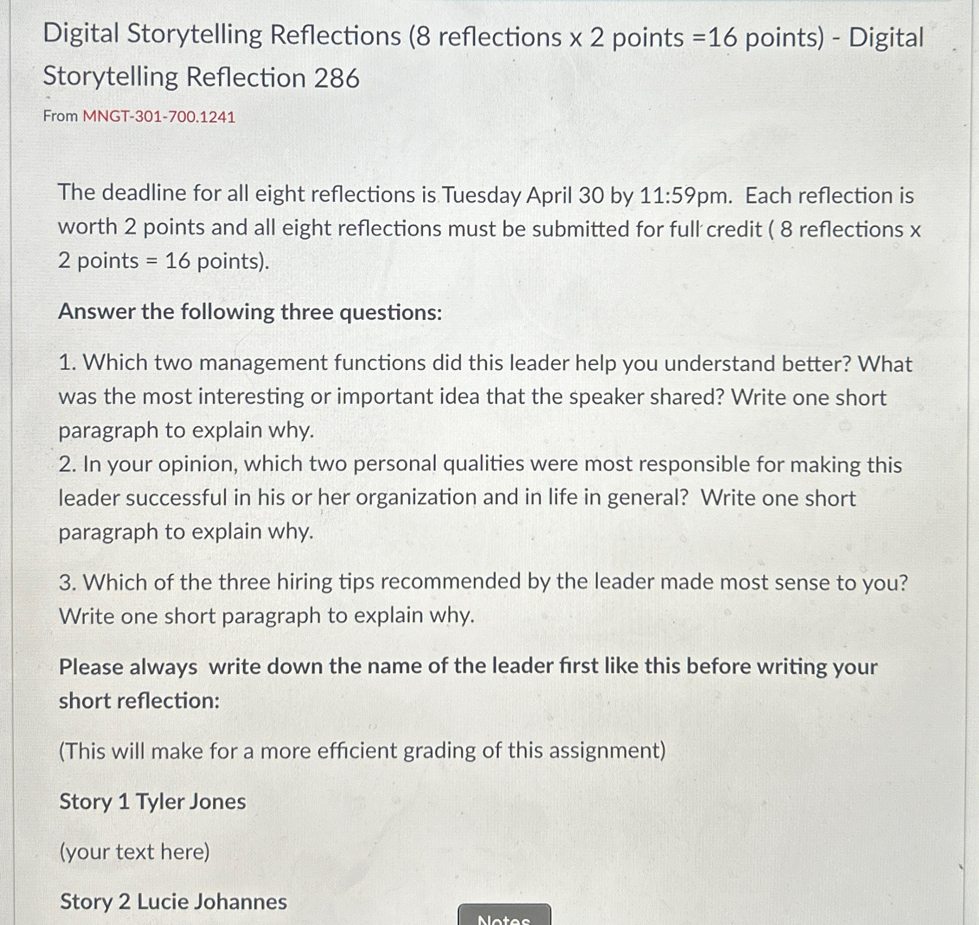  Digital Storytelling Reflections (8 reflections 2 points =16 points)- Digital Storytelling