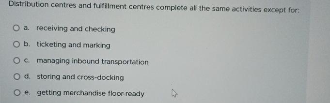  Distribution centres and fulfillment centres complete all the same activities except