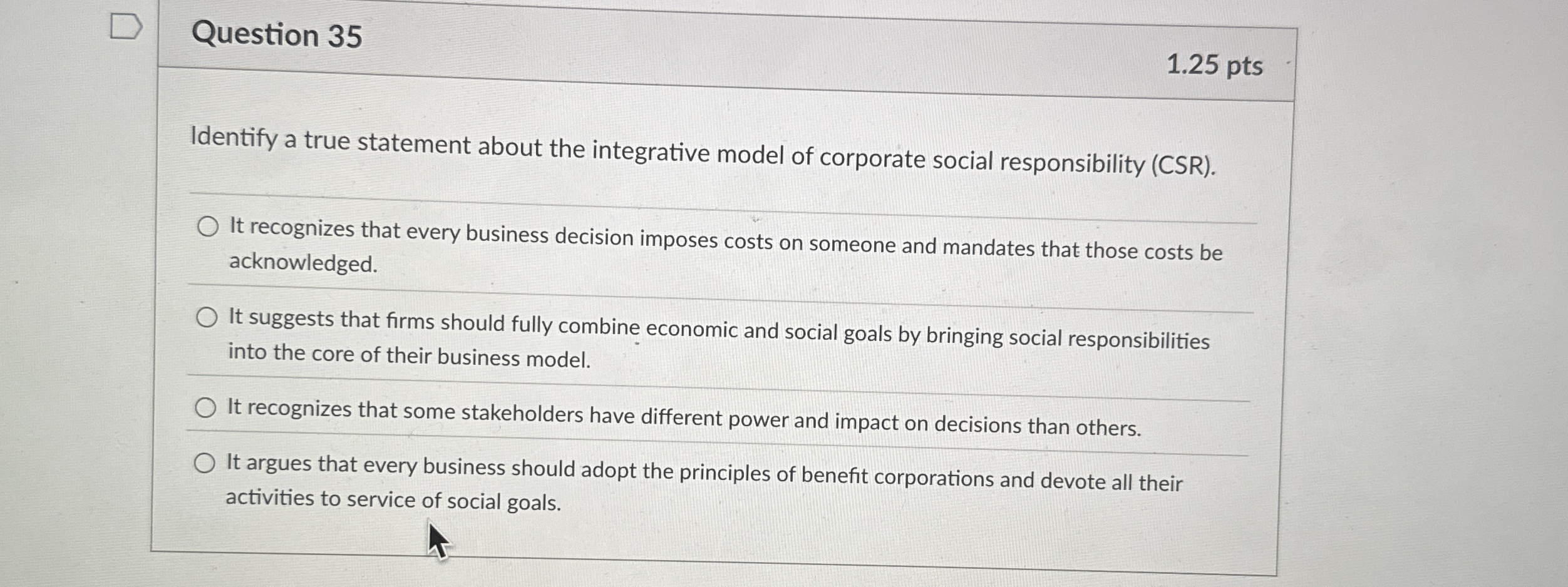  Question 35 Identify a true statement about the integrative model of