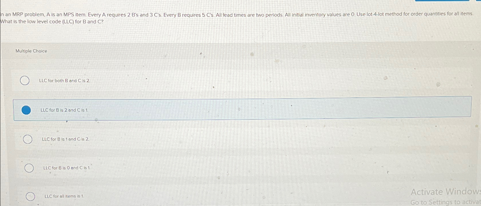  What is the low level code (LLC) for B and C?
