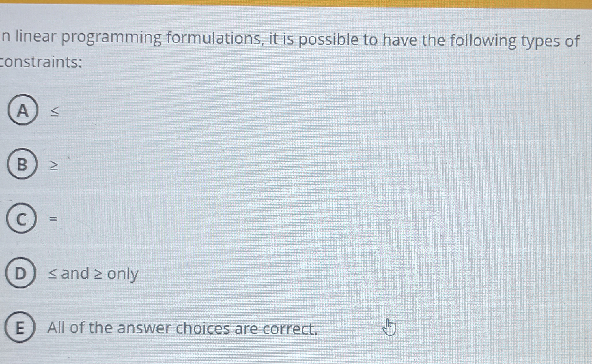  n linear programming formulations, it is possible to have the following