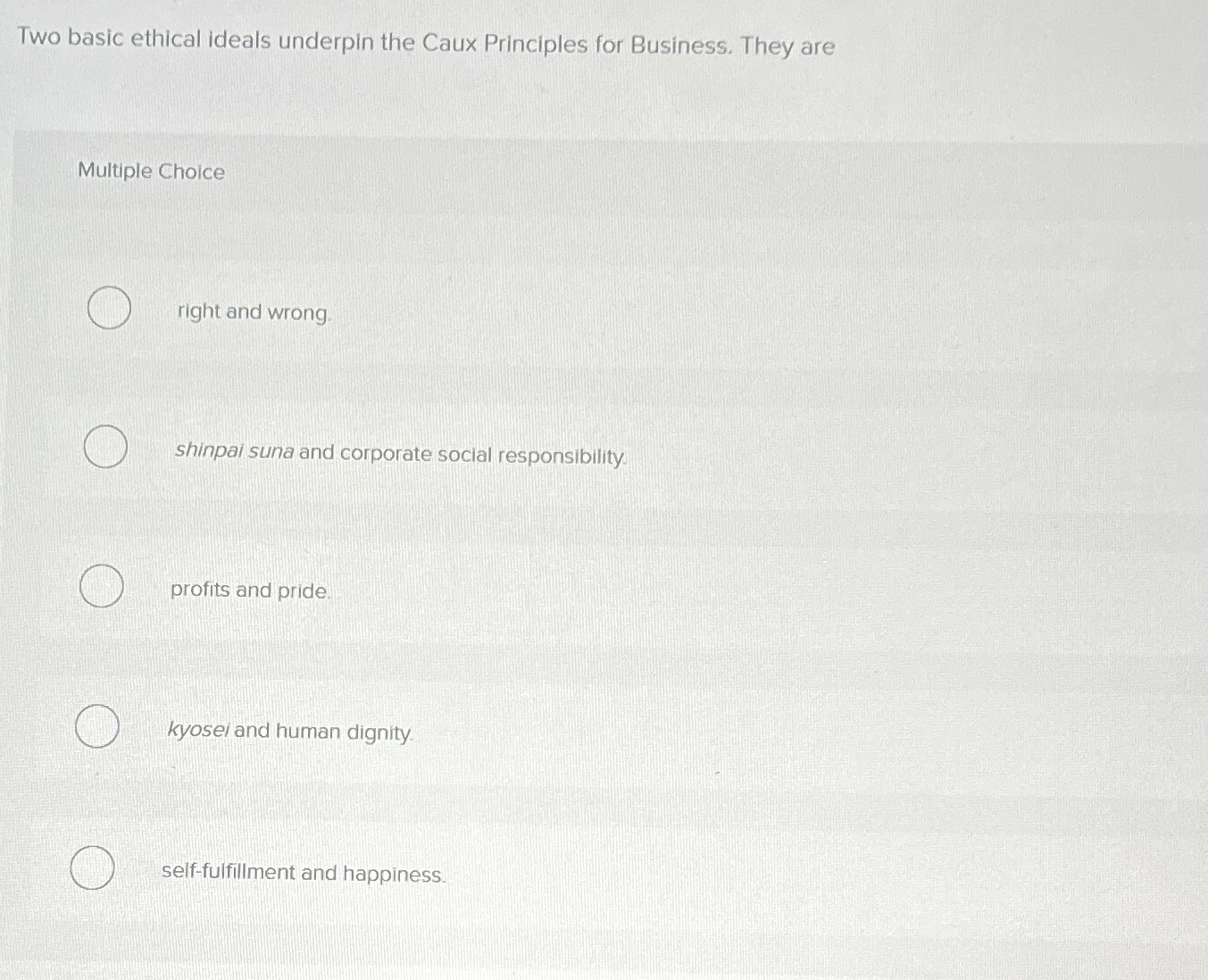  Two basic ethical ideals underpin the Caux Principles for Business. They