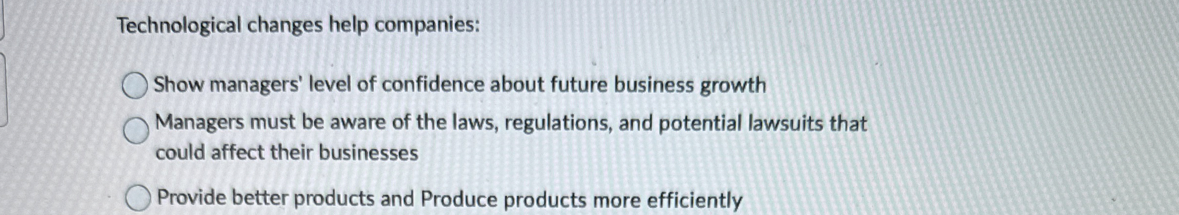  Technological changes help companies: Show managers' level of confidence about future