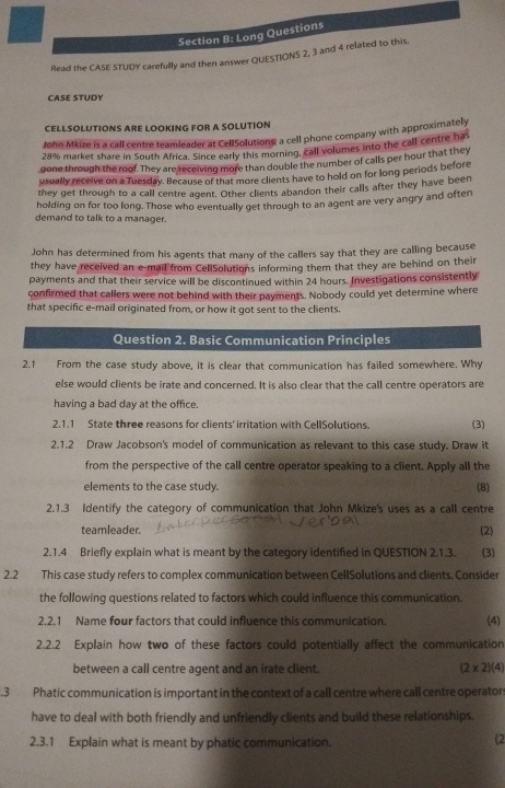  2.23Section B: Long QuestionsRead the CASE STUOY carefuly and then ansswer