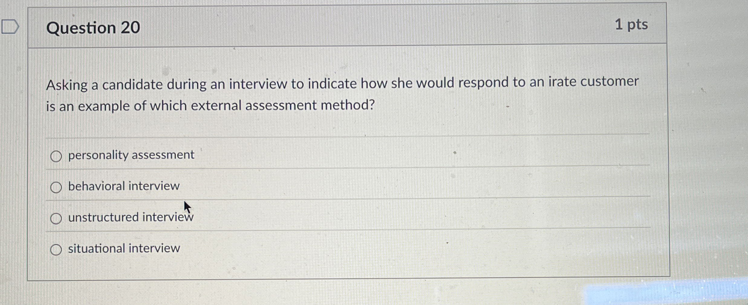  Question 20 Asking a candidate during an interview to indicate how