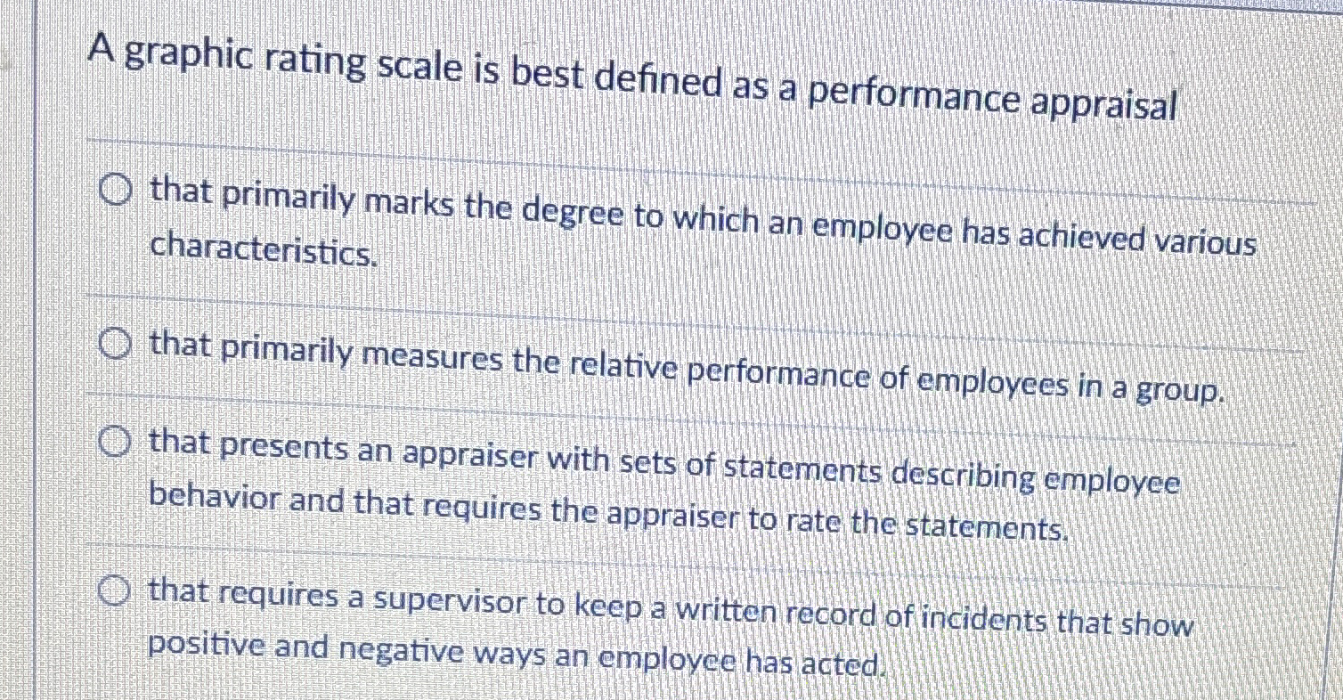  A graphic rating scale is best defined as a performance appraisal