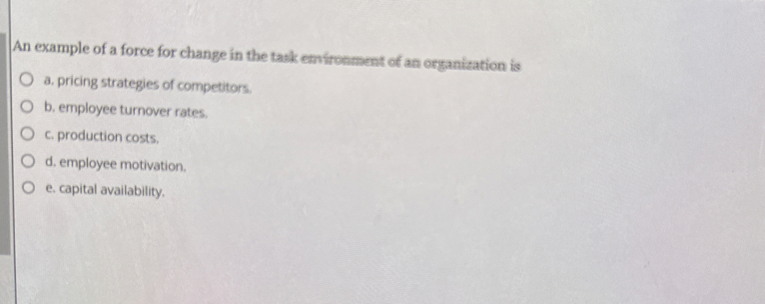  An example of a force for change in the task ennironment