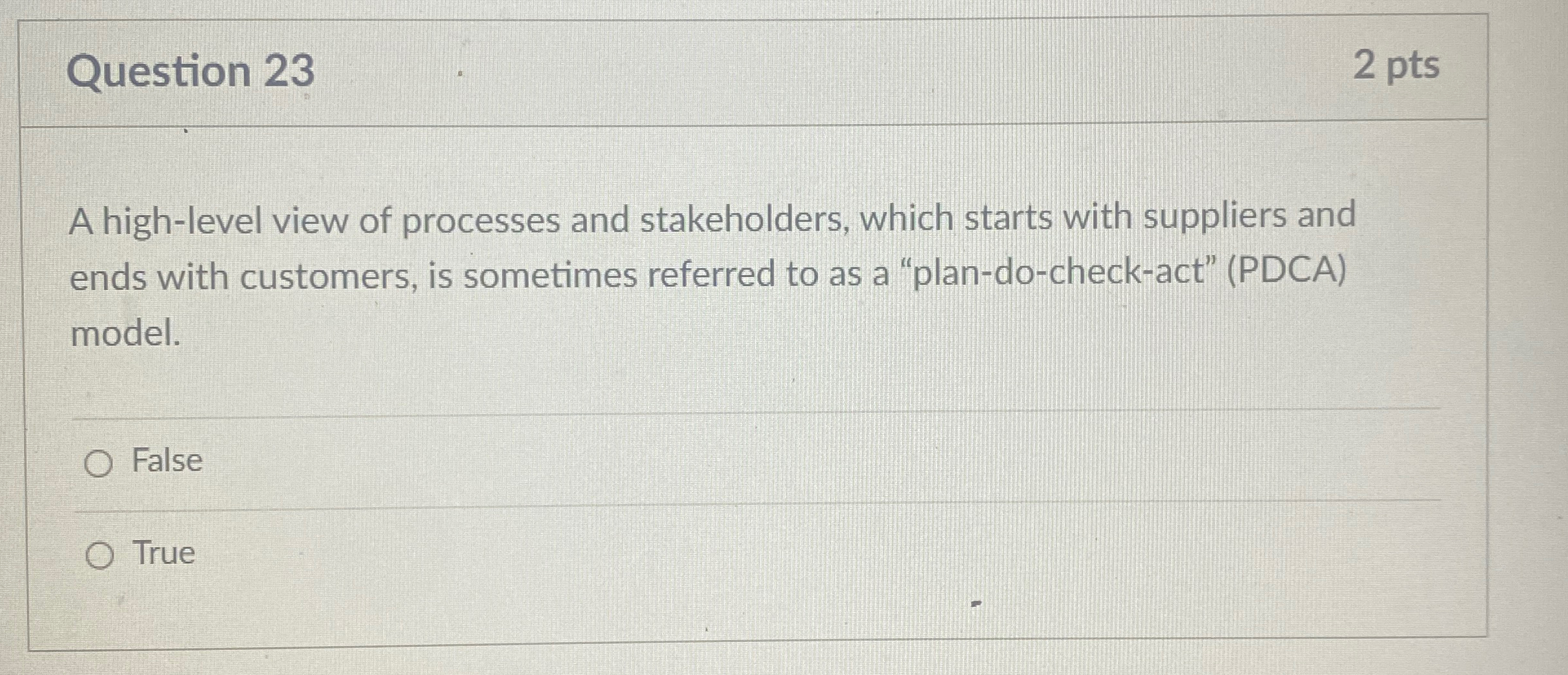  Question 23 2 pts A high-level view of processes and stakeholders,