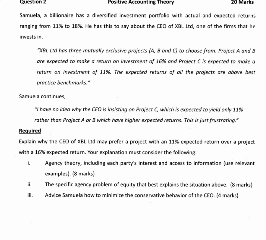 solution for this please Question 2 Positive Accounting Theory 20 Marks Samuela,