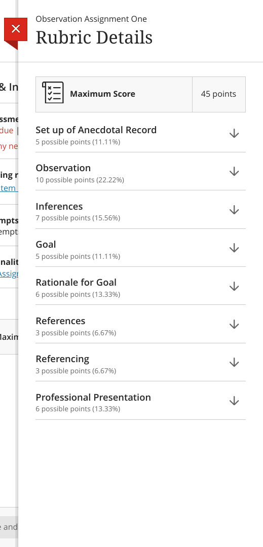  Observation Assignment One X Rubric Details & In - Maximum Score