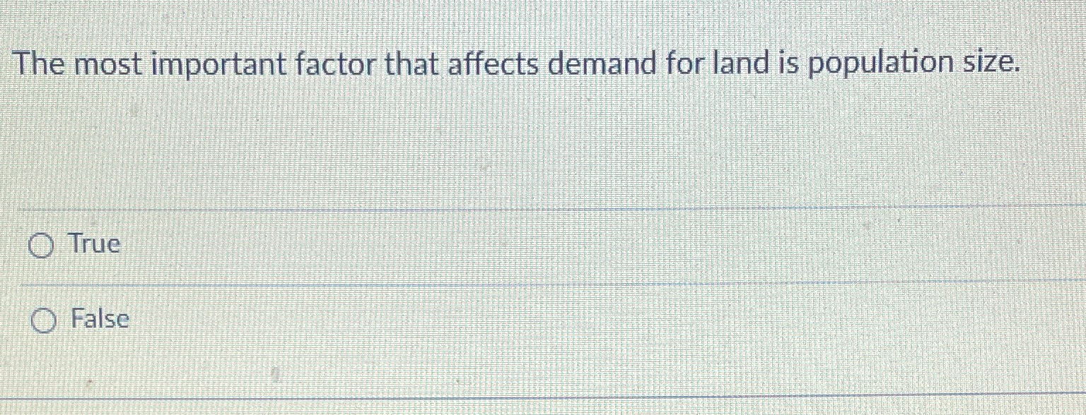  The most important factor that affects demand for land is population