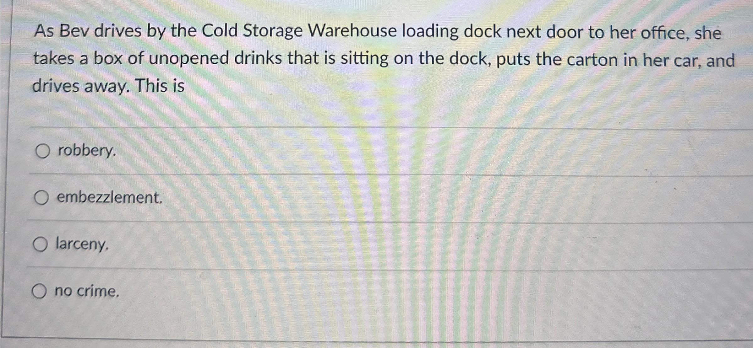  As Bev drives by the Cold Storage Warehouse loading dock next