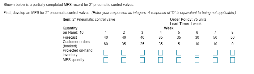  Shown below is a partially completed MPS record for2" pneumatic control