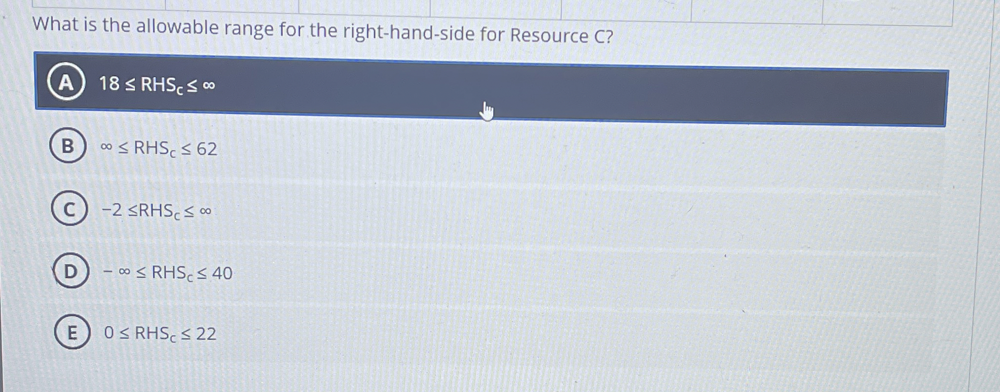  What is the allowable range for the right-hand-side for Resource C?