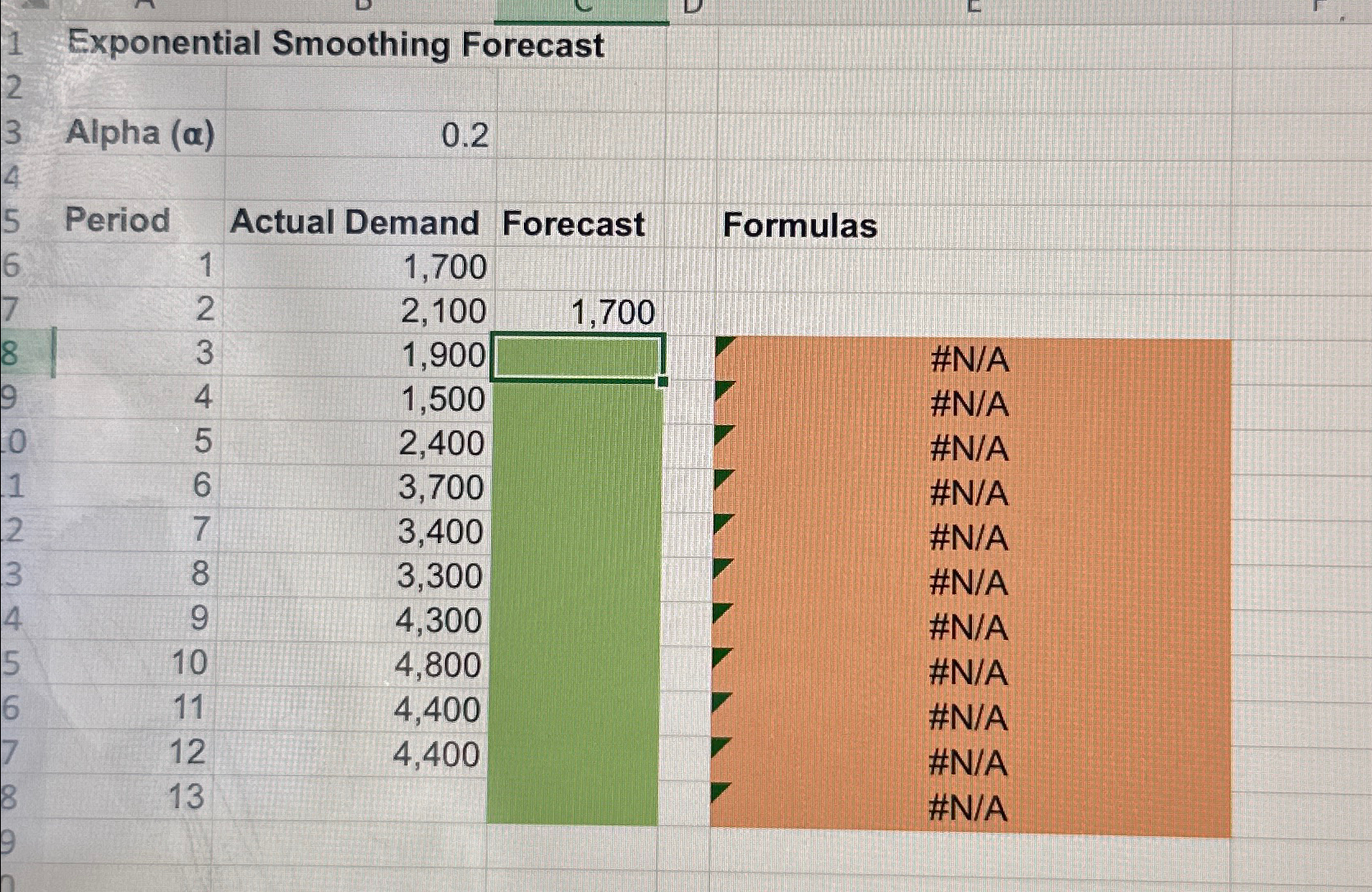  Excel Online Structured Activity: Exponential Smoothing Forecast Consider the demand for