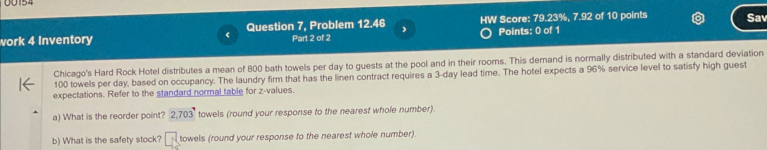  Question 7, Problem 12.46 HW Score: 79.23%,7.92 of 10 points Part