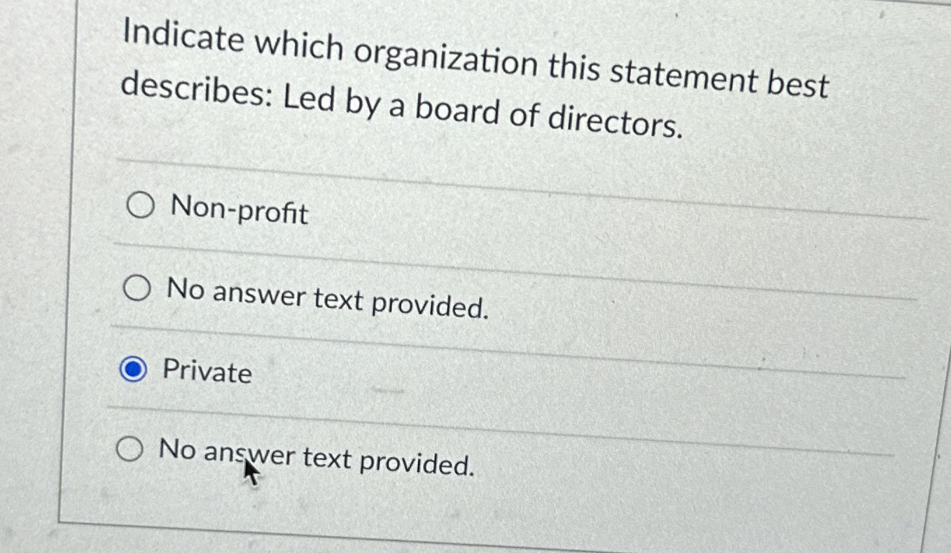  Indicate which organization this statement best describes: Led by a board