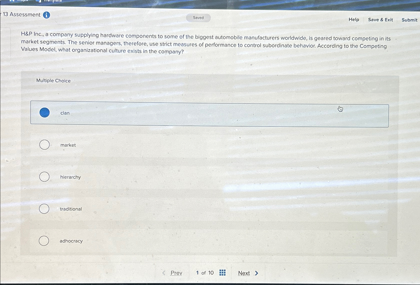  13 Assessment Help Save & Exit Submit H&P Inc., a company